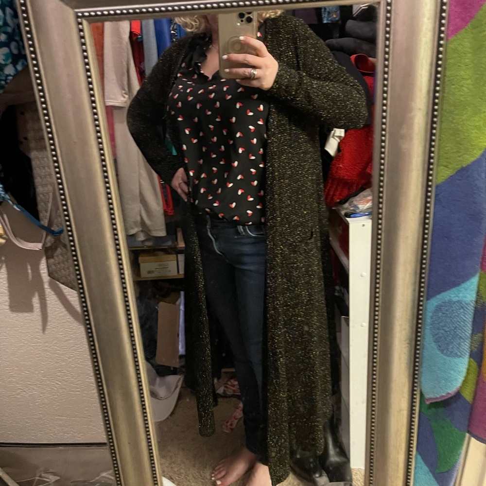 LulaRoe Sarah long black-multicolor cardigan sweater/duster